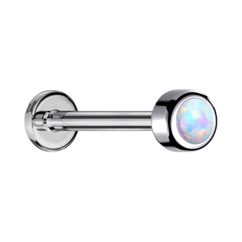 Micro Labret filetage intérieur argent cylindre avec opale blanche