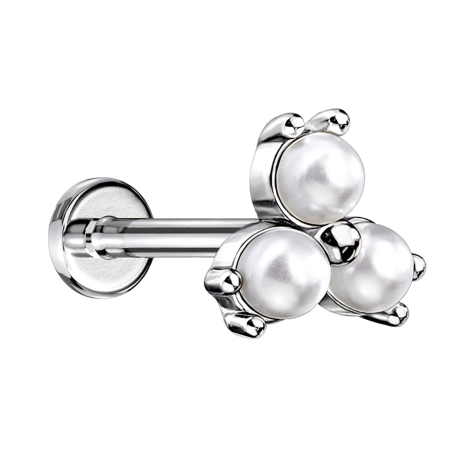 Micro Labret Innengewinde silber drei Perlen