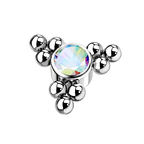Dermal Anchor silver balls triangle with multicolor crystal