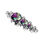 Dermal anchor in silver with balls and three dark...