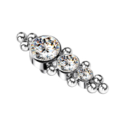 Dermal anchor in silver with balls and three crystals in...