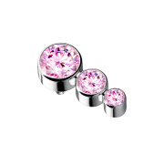 Dermal anchor, silver with three pink crystals