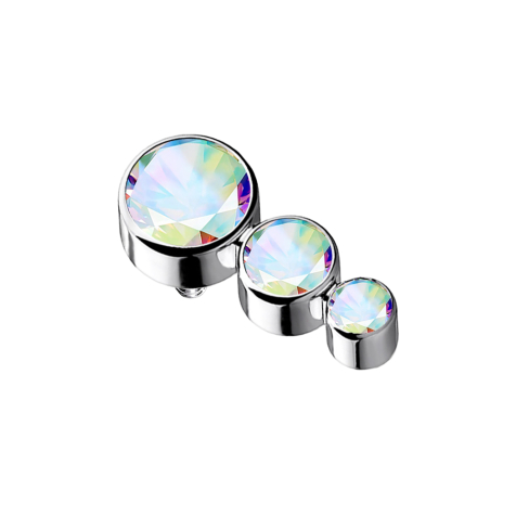 Dermal Anchor silber mit drei Kristallen multicolor