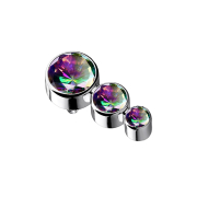 Ancoraggio dermico argento con tre cristalli multicolore...