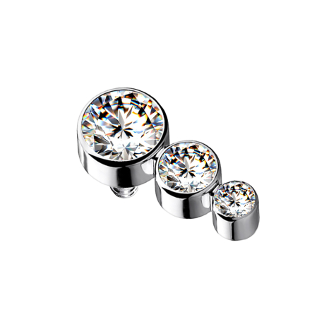 Dermal Anchor silber mit drei Kristallen silber