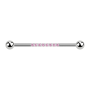 Barbell silver with two balls eight crystals pink
