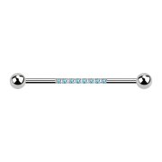 Barbell silver with two balls eight crystals aqua