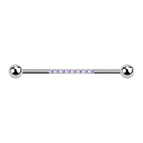 Barbell silber mit zwei Kugeln acht Kristalle multicolor
