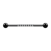 Barbell black with two balls eight crystals silver