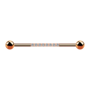 Barbell rose gold with two balls eight crystals silver
