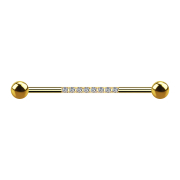 Gold-plated barbell with two balls and eight silver crystals
