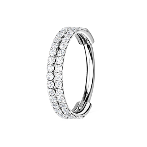 Micro bague segmentée pliable argent double ligne avec cristaux