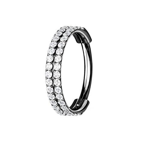 Micro segment ring, foldable, black, double line with crystals