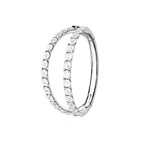 Micro segment ring, foldable, silver, two rings with crystals