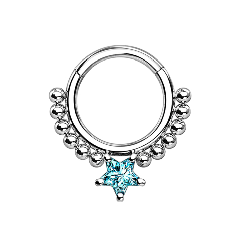 Anello a micro segmenti incernierato con sfere dargento e cassa a forma di stella acquatica