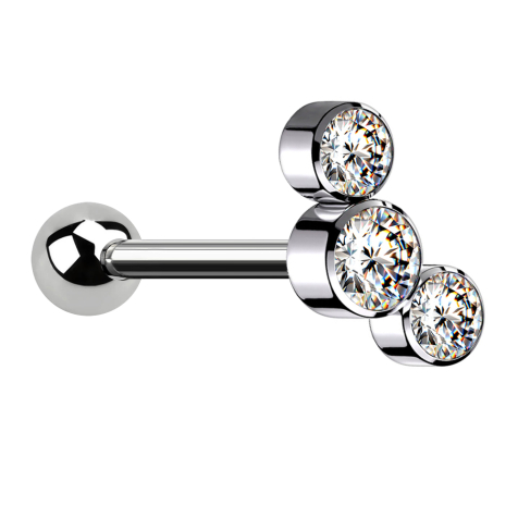 Micro Barbell Innengewinde silber mit Kugel und drei Kristalle silber
