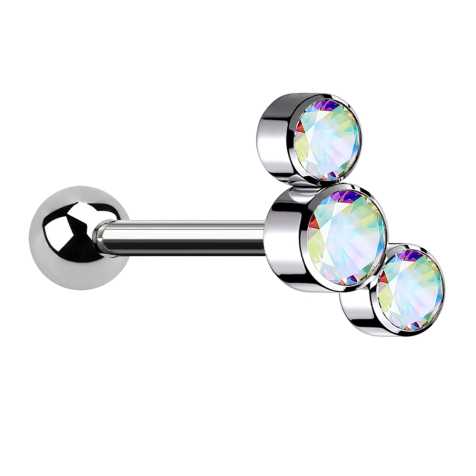 Micro Barbell Innengewinde silber mit Kugel und drei Kristalle multicolor