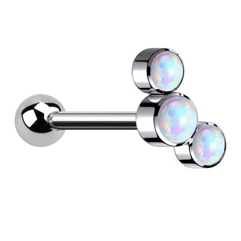 Micro Barbell filettatura interna argento con sfera e tre opali bianchi