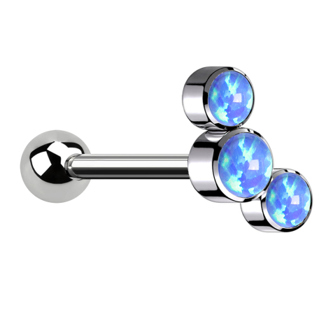 Micro Barbell filettatura interna argento con sfera e tre opali blu