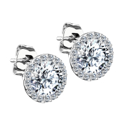 Boucles doreilles argent rond avec cristal autour et...