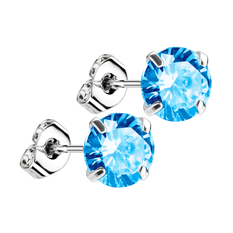 Stud earrings silver with round crystal aqua