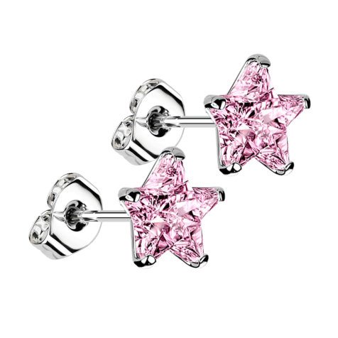 Stud earrings silver with pink star crystal