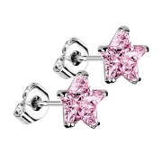Stud earrings silver with pink star crystal