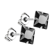 Boucles doreilles argent avec cristal carré noir