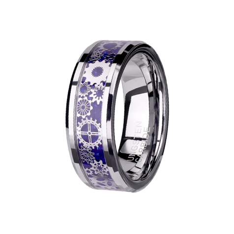 Ring silber blaues Carbon mit Steam Punk