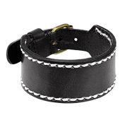 Cinturino in pelle nera con bordo cucito bianco