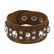 Lederarmband braun mit mehreren Schädeln