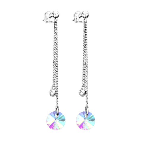Boucles doreilles argent avec boule chaînes en chute libre avec boule et cristal rond