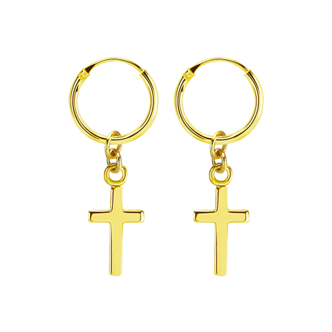 Ohrring rund 18k vergoldet Anhänger mit Kreuz