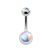 Banana silver with two iridescent white balls
