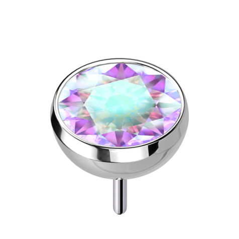 Demi-sphère argentée sans filetage avec cristal multicolore