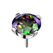 Threadless silver with dark multicolor crystal setting