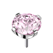 Threadless silver with pink crystal setting