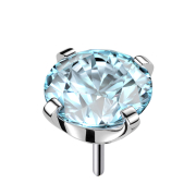 Threadless silver with aqua crystal setting