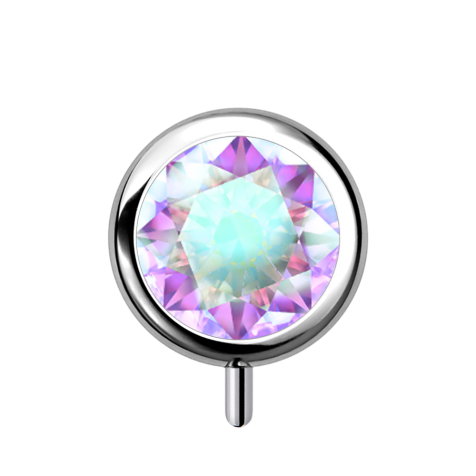 Threadless cylinder silver front crystal multicolor