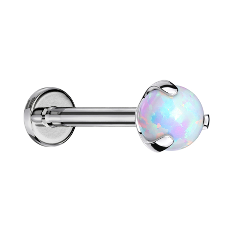 Labret Micro Threadless argento con sfera opale incastonata bianca
