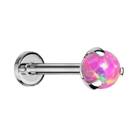 Labret Micro Threadless argento con sfera opale rosa incastonata