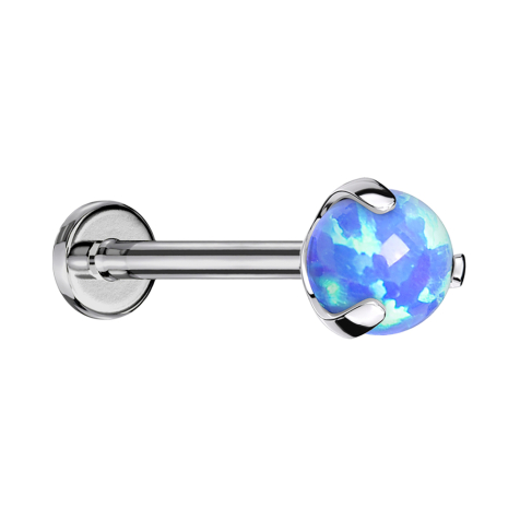Labret micro sans filetage argenté avec boule sertie dopale bleue