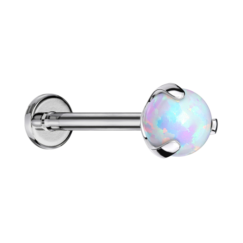 Labret Micro Threadless argento con sfera opale incastonata bianca