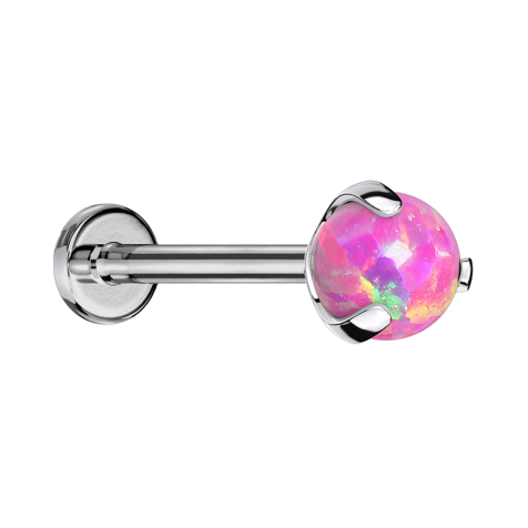 Labret Micro Threadless argento con sfera opale rosa incastonata