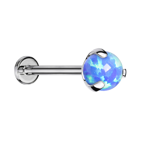 Labret micro sans filetage argenté avec boule sertie dopale bleue