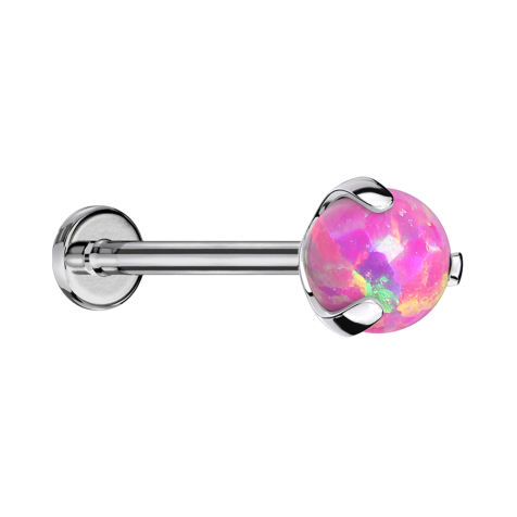 Labret Micro Threadless argent avec boule sertie dopale rose