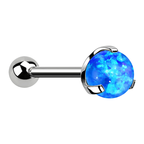 Micro Threadless Barbell argento con sfera e sfera opale blu incastonata