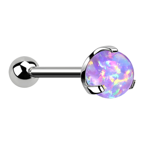 Micro Threadless Barbell silber mit Kugel und Kugel Opal violett gefasst