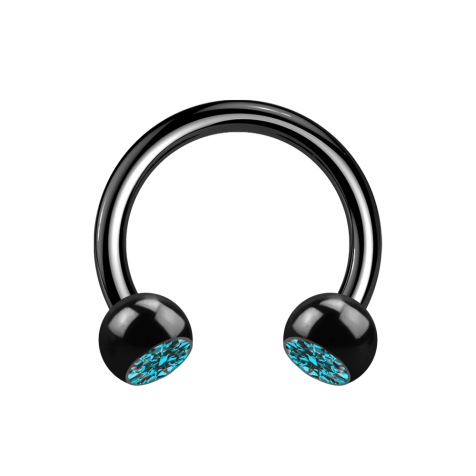 Micro Circular Barbell noir avec deux boules cristal aqua