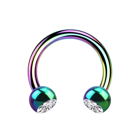 Micro Circular Barbell coloré avec deux boules de cristal argenté